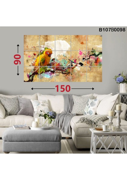 Renkli Papağan Baskılı Modern Ahşap Tablo Seti 90X150