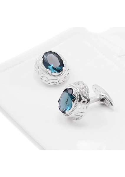 Moda Lüks Erkek Mavi Kristal Iş Kol Düğmeleri Klasik Düğün Charm Takı Trendy Fransız Gömlek Casual Manşet Bağlantıları Düğme | Kravat Klipleri ve kol Düğmeleri (Yurt Dışından)