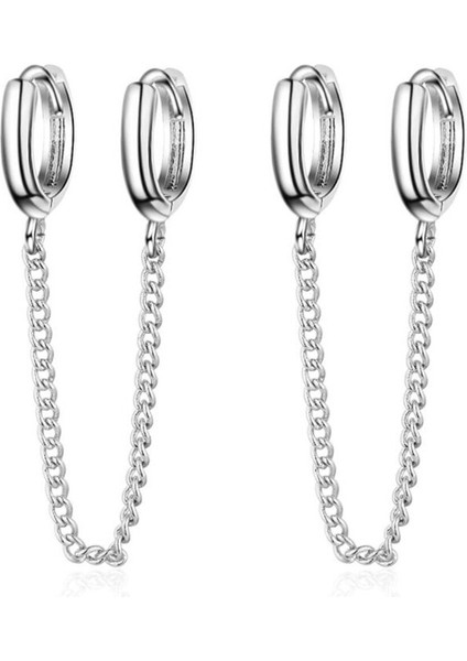 Three Beans 3 Adet Bakır Çift Kulak Delik Link Zincir Hoop Küpe Kadınlar Kulak Takı Aksesuarları Hediye (Yurt Dışından)