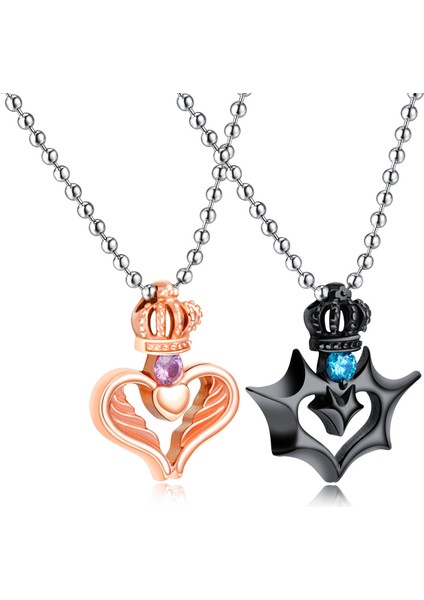 Three Beans (Çiftler) Moda Taç Kalp Kolye Paslanmaz Çelik Rhinestone Vaat Edisen Kolye Çiftler Için (Yurt Dışından)