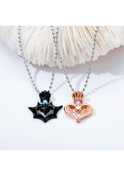 Three Beans (Çiftler) Moda Taç Kalp Kolye Paslanmaz Çelik Rhinestone Vaat Edisen Kolye Çiftler Için (Yurt Dışından)