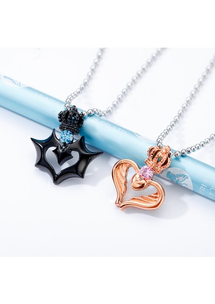 Three Beans (Çiftler) Moda Taç Kalp Kolye Paslanmaz Çelik Rhinestone Vaat Edisen Kolye Çiftler Için (Yurt Dışından)