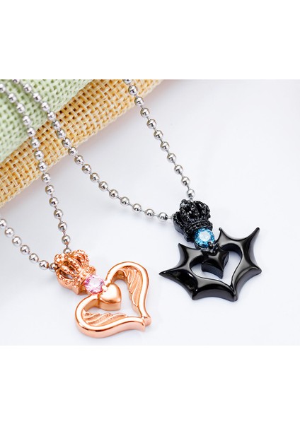 Three Beans (Çiftler) Moda Taç Kalp Kolye Paslanmaz Çelik Rhinestone Vaat Edisen Kolye Çiftler Için (Yurt Dışından)