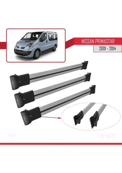 Nissan Primastar 2001-2014 Arası Fly Model Ara Atkı Tavan Barı Gri 3 Adet Bar