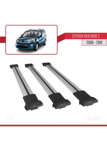 Citroen Berlingo 2008-2018 Arası Fly Model Ara Atkı Tavan Barı Gri 3 Adet Bar