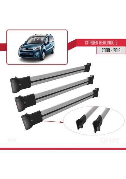 Citroen Berlingo 2008-2018 Arası Fly Model Ara Atkı Tavan Barı Gri 3 Adet Bar