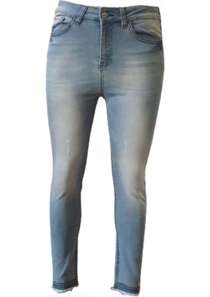 Kadın Denim Lazer Tırnaklı Kot 4161 - Açık Mavi - 32