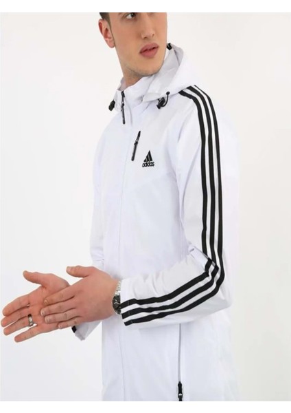 Adidas Erkek The Run Kapüşonlu Yağmurluk A 00897 - Beyaz - Xxl