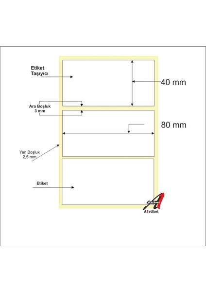 Kuşe Etiket 40 x 80 mm Termal Barkod Etiketi 1000 Sarım