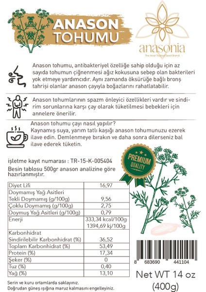 Anason Tohumu 400 gr Bitki Çayı