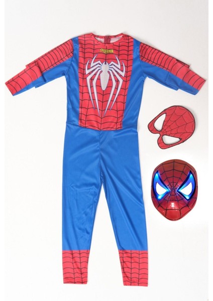 Işıklı Maskeli Beyaz Baskılı Marvel Spider-Man Kostümü Yeni Örümcek Adam Kostüm