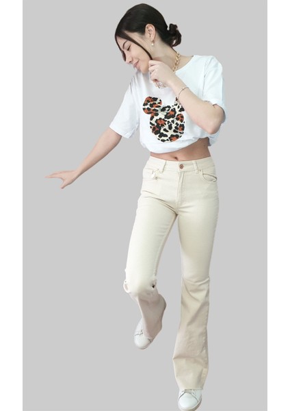 Bisiklet Yaka Mickey Baskılı Tshirt