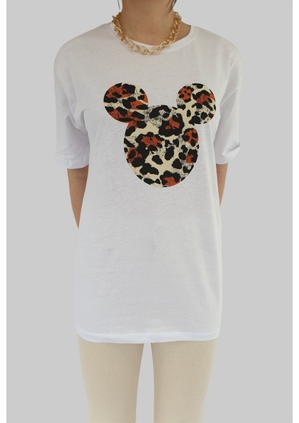 Bisiklet Yaka Mickey Baskılı Tshirt