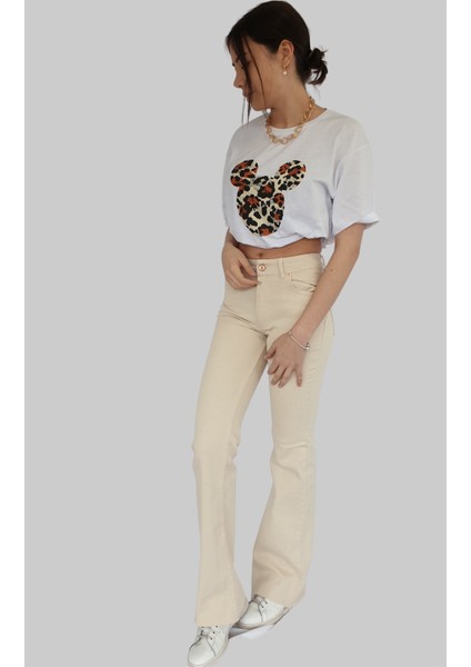 Bisiklet Yaka Mickey Baskılı Tshirt