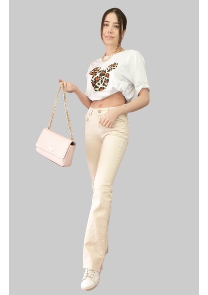 Bisiklet Yaka Mickey Baskılı Tshirt