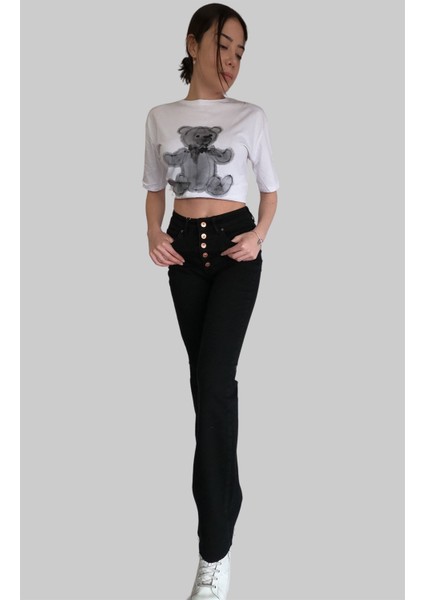 Bisiklet Yaka Ayıcık Baskılı Tshirt