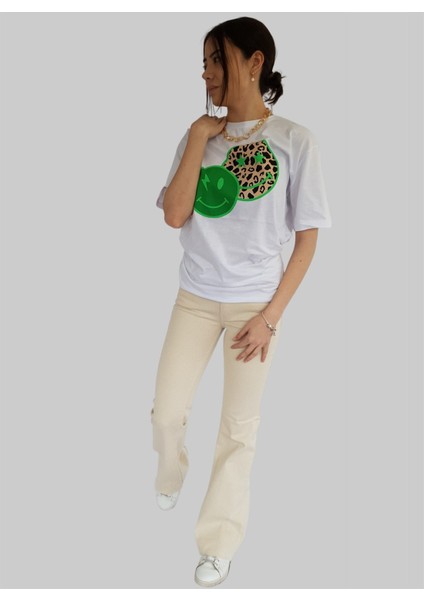 Bisiklet Yaka Smiley Baskılı Tshirt