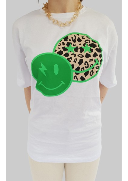 Bisiklet Yaka Smiley Baskılı Tshirt