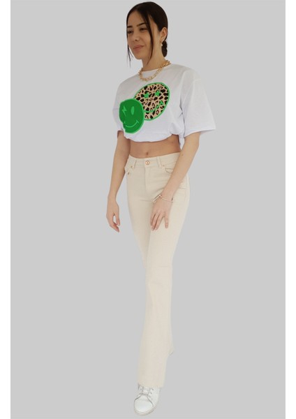 Bisiklet Yaka Smiley Baskılı Tshirt