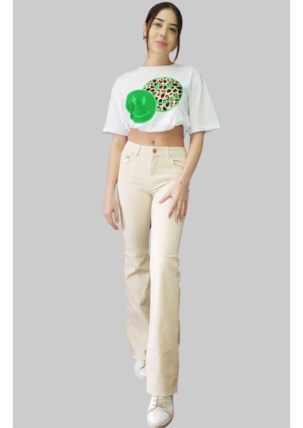 Bisiklet Yaka Smiley Baskılı Tshirt