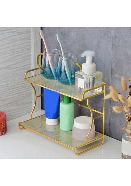 2 Lastik Dresser Tepsi Raf Kozmetik Ekran Mermer Baskı Makyaj Organizatör Modern Depolama Raf Çok Fonksiyonlu Banyo Tezgah | Makyaj Organizatörleri (Yurt Dışından) fiyatları