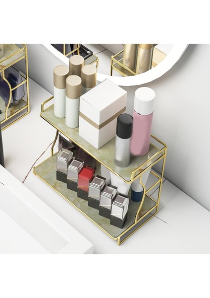 2 Lastik Dresser Tepsi Raf Kozmetik Ekran Mermer Baskı Makyaj Organizatör Modern Depolama Raf Çok Fonksiyonlu Banyo Tezgah | Makyaj Organizatörleri (Yurt Dışından) modelleri