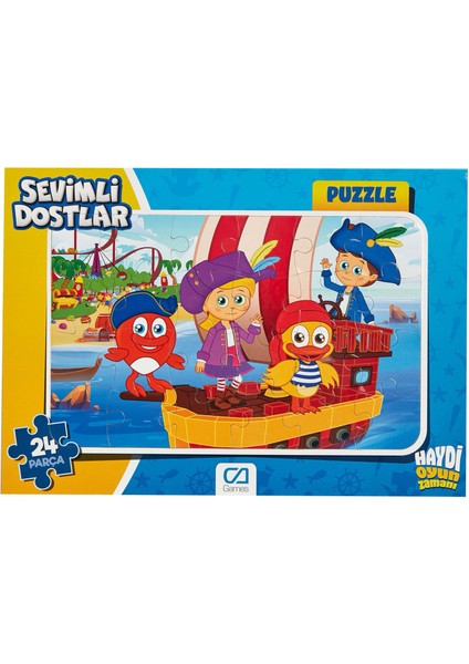 Sevimli Dostlar Kırmızı Balık Frame Puzzle/yapboz 24 Parça (Mavi Tema)