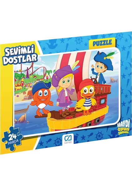 Sevimli Dostlar Kırmızı Balık Frame Puzzle/yapboz 24 Parça (Mavi Tema)