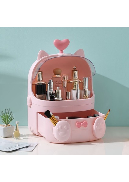 Kedi Şekli Plastik Makyaj Saklama Kutusu Kozmetik Organizatör Makyaj Konteyner Güneşlik | Saklama Kutuları ve bidon (Yurt Dışından) fiyatları