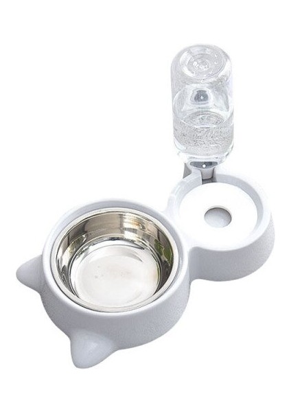Pet Kedi ve Köpek Çift Kase Anti Boğulma Paslanmaz Çelik Otomatik Içme Suyu Besleyici Çift Amaçlı Kedi Kulak Şekli Pet Besleyici | Köpek Besleme (Yurt Dışından)