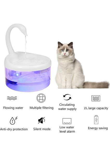 2l Pet Su Çeşmesi Kedi Su Dağıtıcı Otomatik Içme Makinesi Çeşmesi Pet Su Besleyici Kediler Için LED Işık ile Köpek | Kedi Besleme ve sulama Malzemeleri (Yurt Dışından)