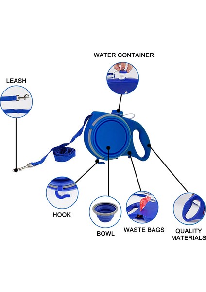 Çok Işlevli Küçük Pet Köpek Tasma Halat Dahili Su Şişesi Kase Atık Çanta Dağıtıcı 3 In 1 Retrattable | Tasmalar (Yurt Dışından)