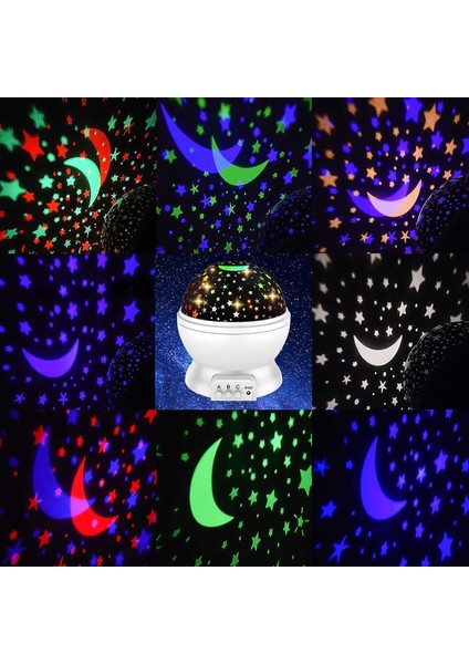 Yıldızlı Gökyüzü Projektör Gece Işık 8 Işık Efekti Modları / USB Soket / 360 ° Dönme - 2021'DE Çocuklar Için Popüler Hediye, (Beyaz) (Yurt Dışından)