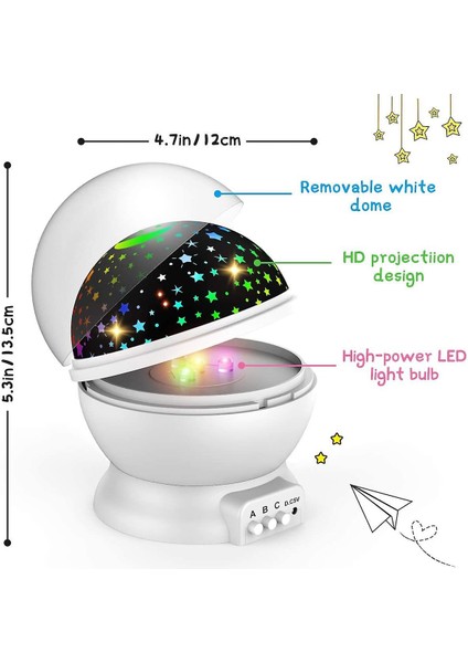 Yıldızlı Gökyüzü Projektör Gece Işık 8 Işık Efekti Modları / USB Soket / 360 ° Dönme - 2021'DE Çocuklar Için Popüler Hediye, (Beyaz) (Yurt Dışından)