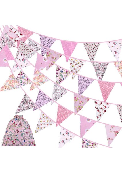 (Pembe) Kumaş Bunting Afiş Vintage Bayrak Parti Ev Bahçe Dekor Için Flamalar (Yurt Dışından)