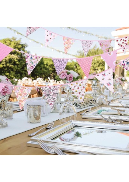 (Pembe) Kumaş Bunting Afiş Vintage Bayrak Parti Ev Bahçe Dekor Için Flamalar (Yurt Dışından)