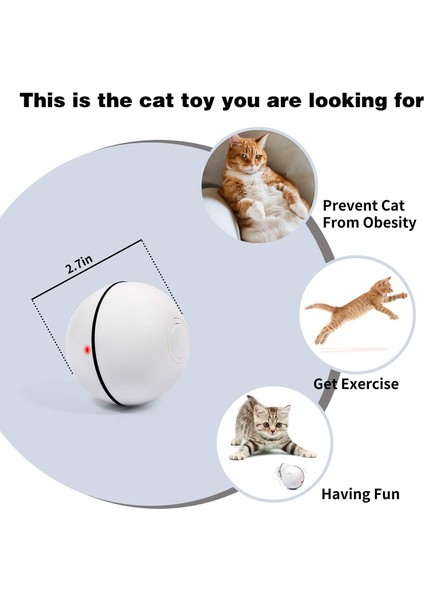 Akıllı Otomatik Kedi Oyuncaklar Topu Pet Etkileşimli Otomatik Haddeleme Kendinden Dönen Top LED Işık USB (Beyaz) (Yurt Dışından) indirimleri