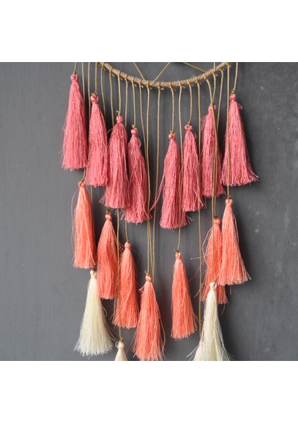 Makrome Bohemian Goblen Duvar Asılı El Dokuma Püskül Dekor Yatak Odası Arka Plan Ev Dekor Dream Catcher Nordic Renk | Dekoratif Gobiyeller (Pembe) (Yurt Dışından)