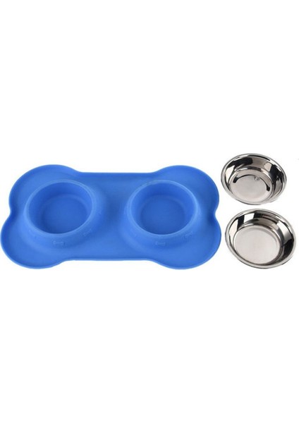 Silikon Kemik Çift Köpek Kase Pet Pad Pet Besleme Kase Kaymaz Sızdırmaz Çift Kullanım Pet Mat Blue | Köpek Besleme (Yurt Dışından) modelleri