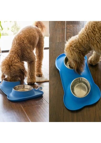 Silikon Kemik Çift Köpek Kase Pet Pad Pet Besleme Kase Kaymaz Sızdırmaz Çift Kullanım Pet Mat Blue | Köpek Besleme (Yurt Dışından) fırsatları