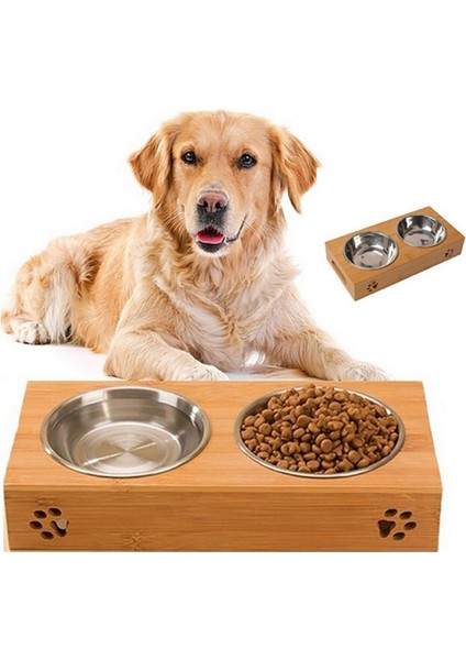 Kedi Köpek Besleyiciler Kaseler Bambu Sofra Paslanmaz Çelik Pet Gıda Su Kase Anti Skid Köpek Kaseler Pet Malzemeleri | Köpek Beslemesi (Yurt Dışından) indirimleri