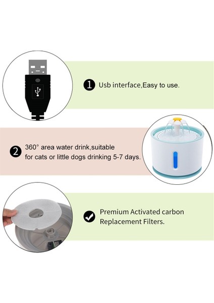 2.4l Otomatik Kedi Su Çeşmesi LED Elektrikli Dilsiz Su Besleyici USB Köpek ile Pet Su Besleyici Evcil Hayvanlar Için Pet Içme Dağıtıcısı | Kedi Besleme ve sulama Malzemeleri (Mavi) (Yurt Dışından) modelleri