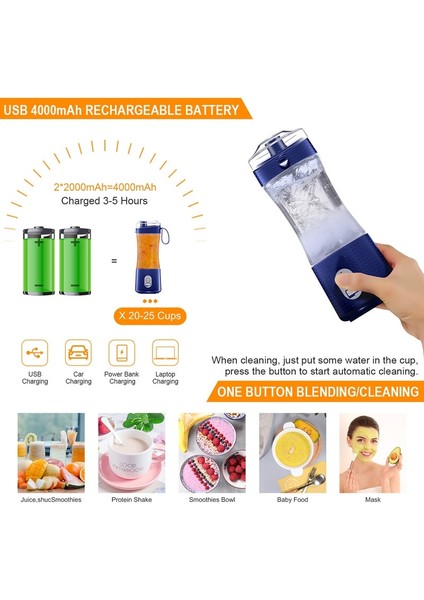 Taşınabilir Blender USB Mikser Elektrik Sıkacağı Makinesi Smoothie Blender Mini Gıda Işlemcisi Kişisel Limon Sıkacağı Portakal Sıkacağı | Sıkacaklar (Yeşil) (Yurt Dışından)