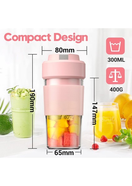300 ml Taşınabilir Elektrikli Sıkacağı Makinesi USB Smoothie Mikser Mini Gıda Işlemcisi Kişisel Suyu Kupası | Sıkacaklar (Yeşil) (Yurt Dışından)