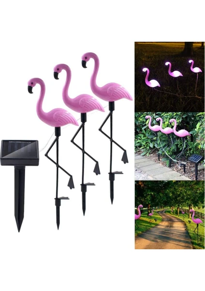 Xhang 3 Adet / Takım Flamingo Figür LED Güneş Işıkları - Pembe (Yurt Dışından)