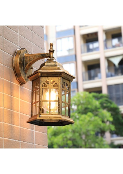 Bahçe Balkon Duvar Lambası, E27 Ampul Olmadan, Açık Teras Su Geçirmez Lamba, Retro Bar Açık Koridor Koridor Lambası, Altın (Yurt Dışından)