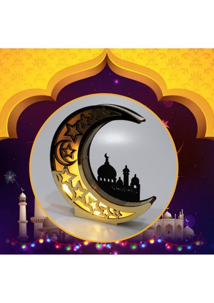 Ahşap Müslüman Ay Lambası LED Işık Ramazan Süsler Islam Parti Malzemeleri Için Eid Mübarek Süsleme (Yurt Dışından) modelleri