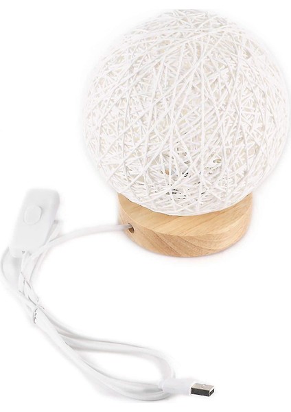 Lambalar LED Ahşap Masa Lambası Yaratıcı Ahşap Rattan Küresel Top Başucu Gece Işığı H -Knit (Yurt Dışından)