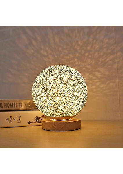 Lambalar LED Ahşap Masa Lambası Yaratıcı Ahşap Rattan Küresel Top Başucu Gece Işığı H -Knit (Yurt Dışından)