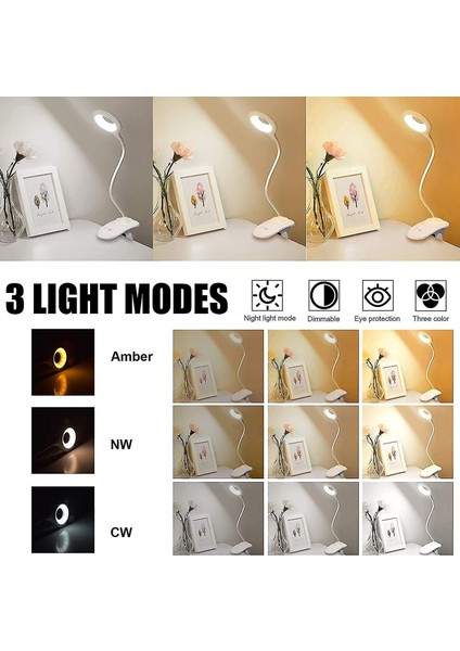 Lambalar Okuma Lambası Yatak 26 LED Göz Korumak Amber Klip Kitap Işık Şarj Edilebilir 3 (Yurt Dışından)